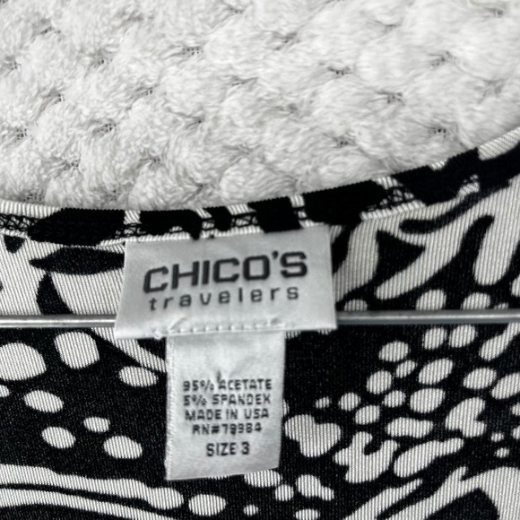 Chico's Travelers Cardigan Abstract Print Tie-Front Bell Sleeve Slinky Size 3/XL - Picture 2 of 7